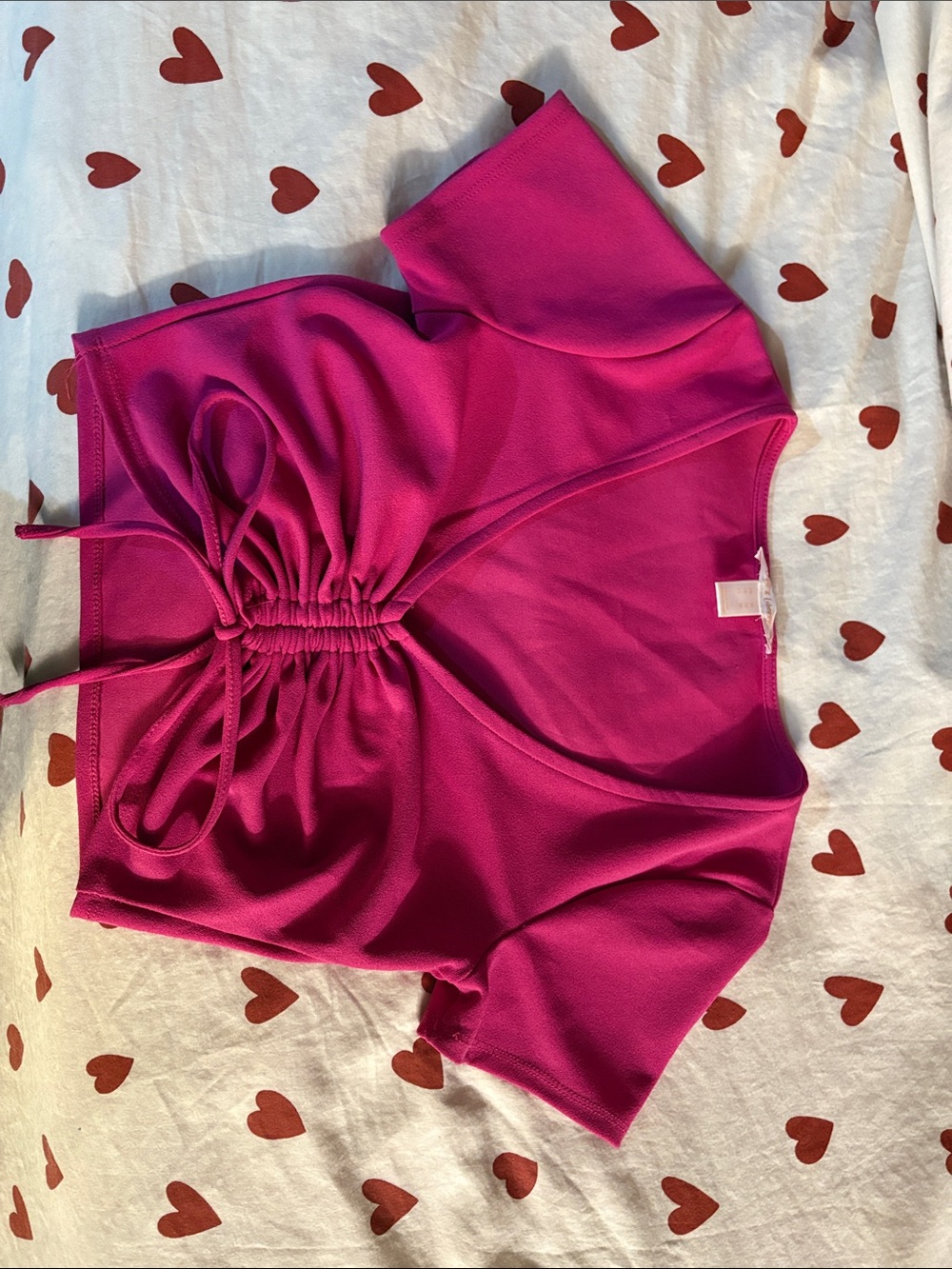 Fuchsia Ruched Front Crop Top with Short Sleeves